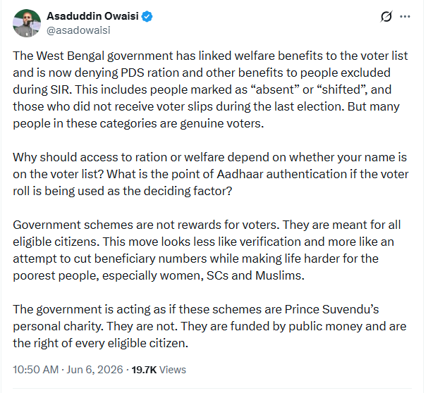 Asaduddin Owaisi Tweet West Bengal