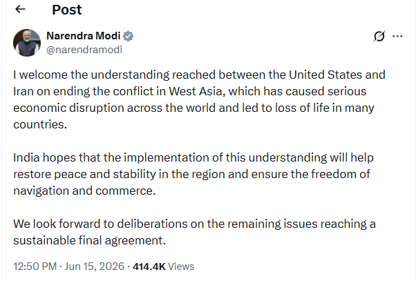 PM Modi tweet on US Iran deal
