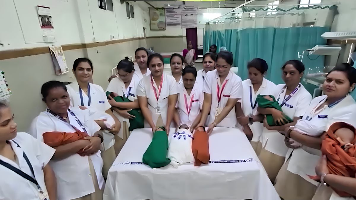 Three Newborns and Three Tricolor Shades Nashik Hospital Nurses Celebrated Independence Day Three Newborns and Three Tricolor Shades Nashik Hospital Nurses Celebrated Independence Day
