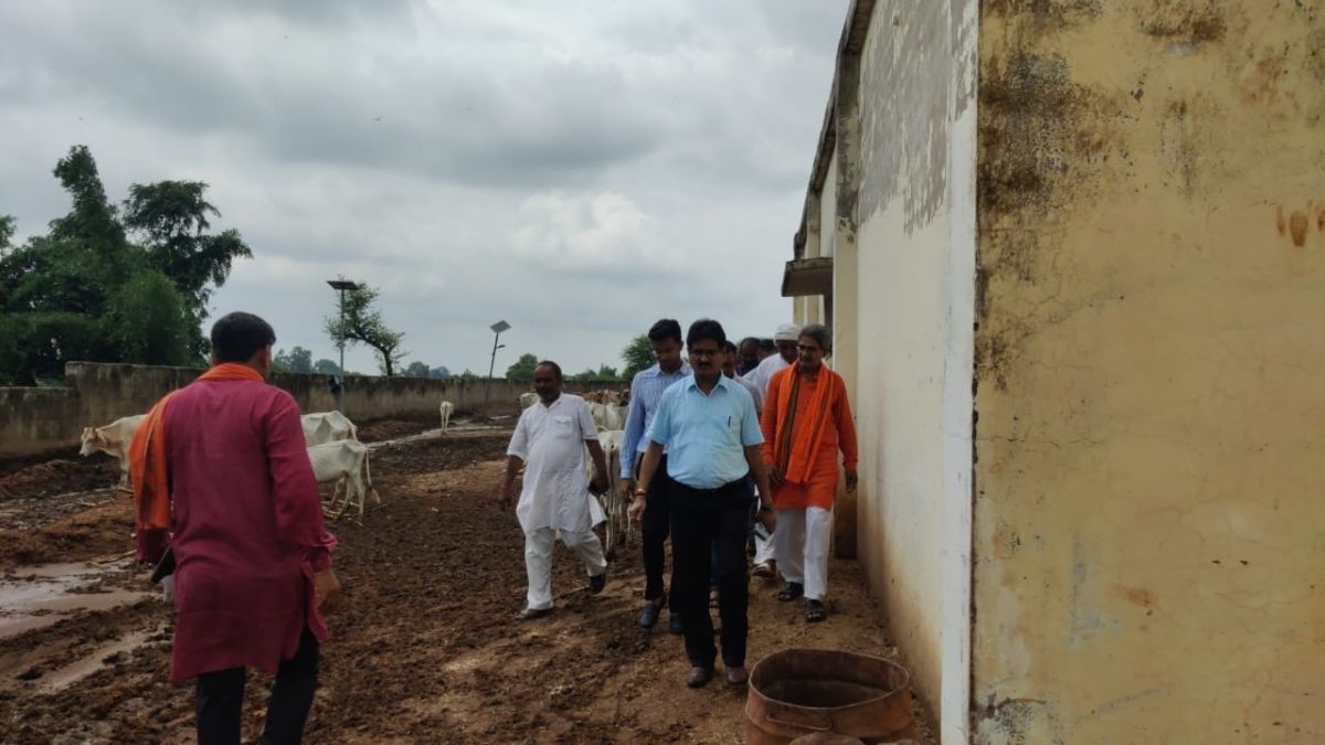 गौशाला का निरीक्षण करने पहुंचे अधिकारी.