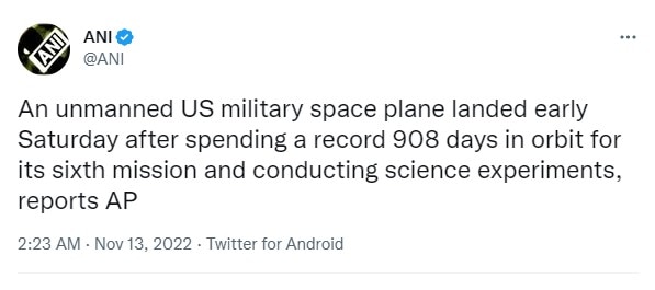 छठा मिशन पूरा करके लौटा है मानवरहित सैन्य अंतरिक्ष विमान छठा मिशन पूरा करके लौटा है मानवरहित सैन्य अंतरिक्ष विमान