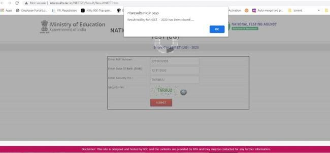 NTA website for NEET results facing issues