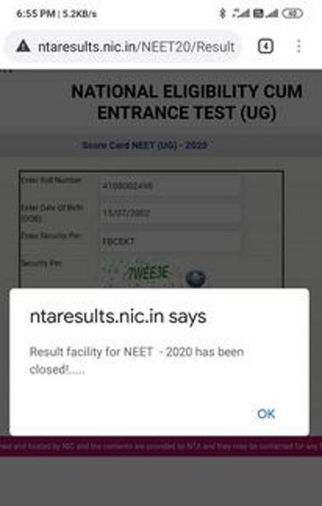 NTA website for NEET results facing issues