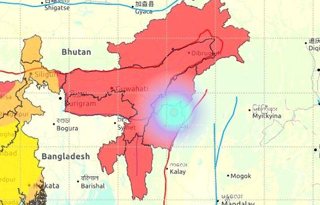 मणिपुर में आए भूकंप का इंटेंसिटी मैप