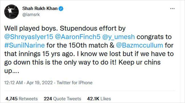 शाहरुख खान का ट्वीट