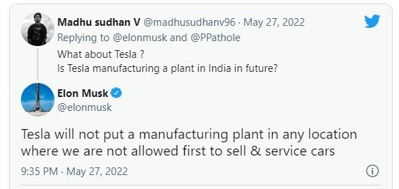 एलन मस्क ने यूजर को दिया जवाब