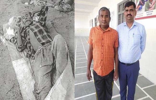 राजेंद्र की पहले और बाद की तस्वीर (नारंगी शर्ट).