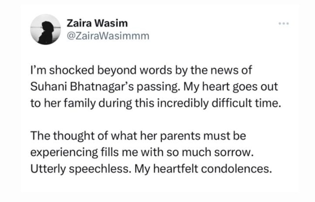 जायरा की पोस्ट