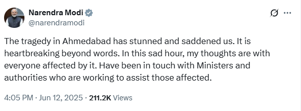આ હૃદયદ્રાવક ઘટના...', અમદાવાદ પ્લેન ક્રેશ દૂર્ઘટના પર પીએમ મોદી-રાહુલ ગાંધીએ વ્યક્ત કર્યુ દુઃખ