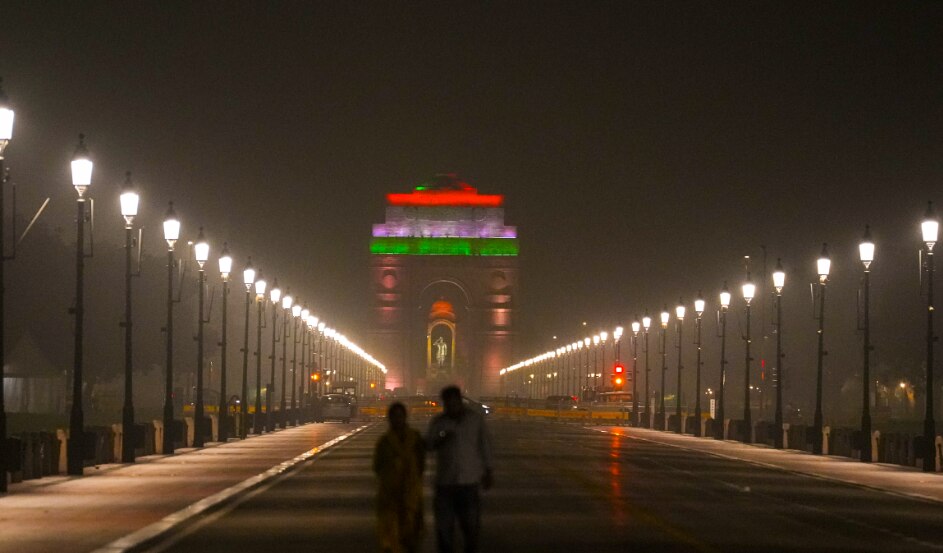 The India Gate illuminated in the Indian tricolour (PTI Photo/Karma Bhutia)