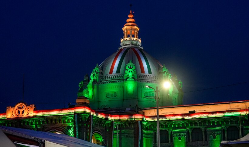 Uttar Pradesh Legislative Assembly building illuminated in tricolour in Lucknow. (PTI Photo/Nand Kumar)