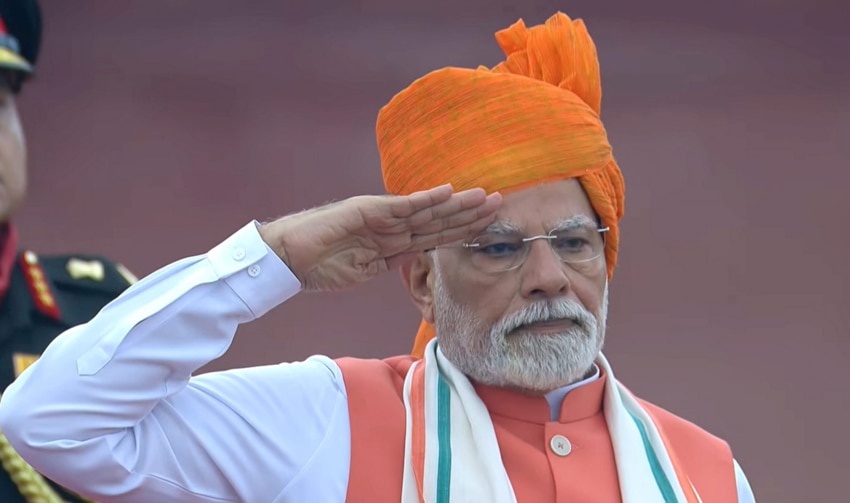 Prime Minister Narendra Modi addresses the nation from the Red Fort on the occasion of the 79th Independence Day, in New Delhi (PMO via PTI Photo)