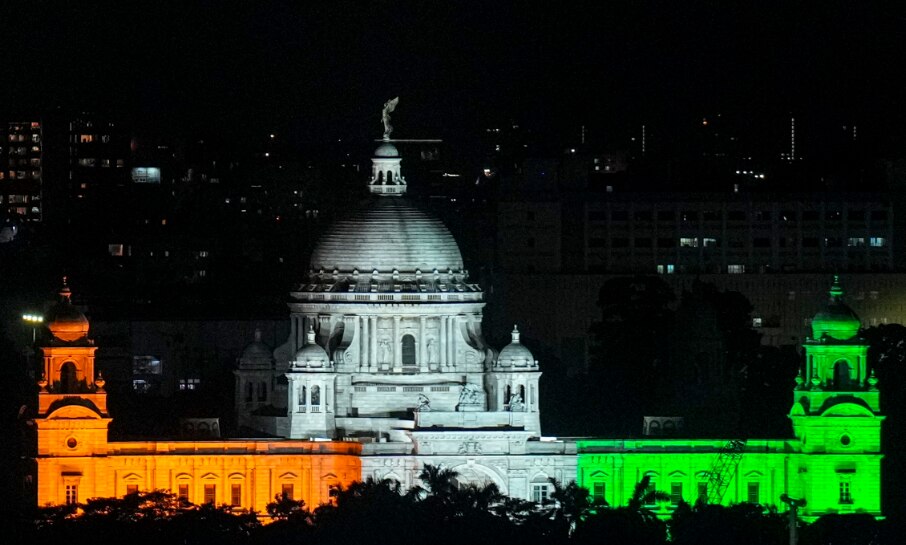 Victoria Memorial is illuminated in the Indian tricolour in Kolkata, West Bengal (PTI Photo/Manvender Vashist Lav)