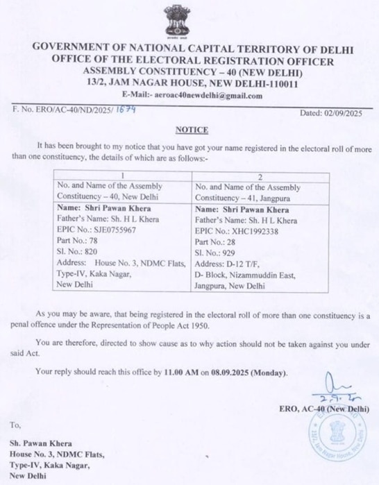 नई दिल्ली जिला निर्वाचन कार्यालय ने जारी किया नोटिस