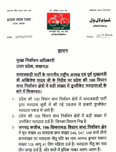 सपा ने मुख्य निर्वाचन अधिकारी को सौंपा ज्ञापन