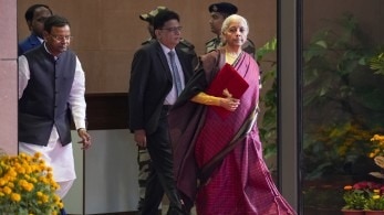 Budget 2026 LIVE: Nirmala Sitharaman seen donning a pink Kanjeevaram saree
