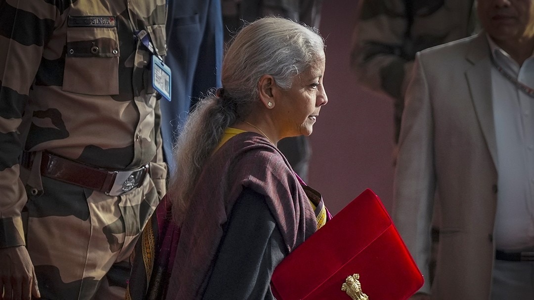 Budget 2026 LIVE: Nirmala Sitharaman seen donning a pink Kanjeevaram saree