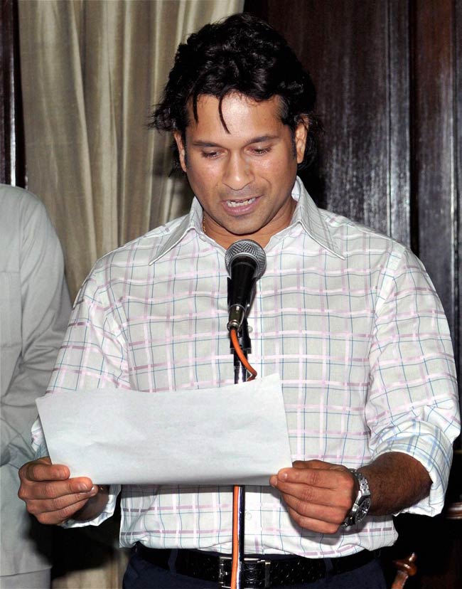 Sachin takes oath as Rajya Sabha MP