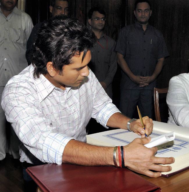 Sachin takes oath as Rajya Sabha MP