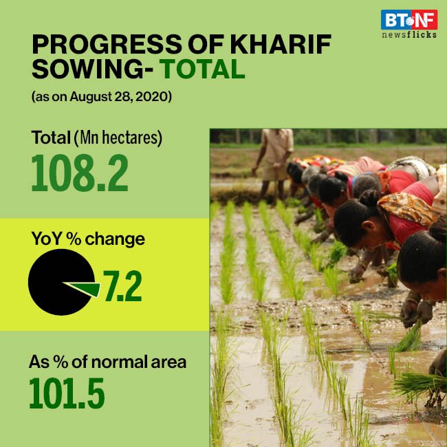 Area sown under kharif crops increases to 108 million hectares