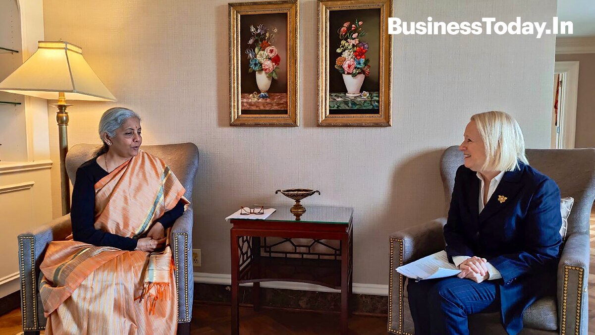 Union Finance Minister Nirmala Sitharaman with Mary Schapiro, Vice of the Climate Finance Leadership Initiative (CFLI) at a meeting in Washington D.C.
