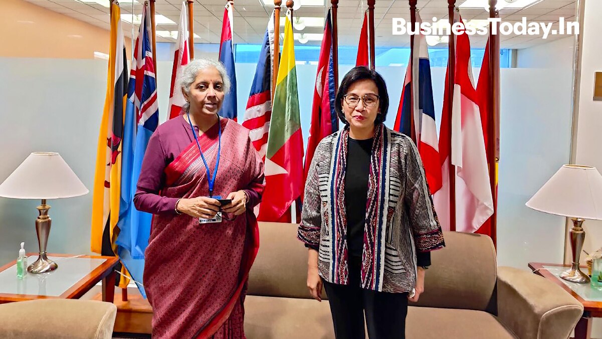 Nirmala Sitharaman meets Indonesian Finance Minister Mulyani Indrawati on the sidelines of G20 Finance Ministers and Central Bank Governors Meeting, in Washington D.C.