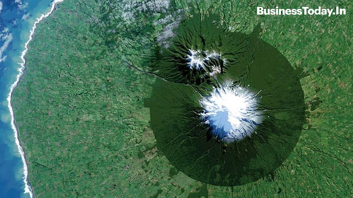 Egmont National Park in New Zealand with Mt. Taranaki at its center.