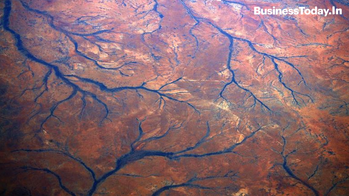 A view of dried-up rivers in the Pilbara region of Western Australia.