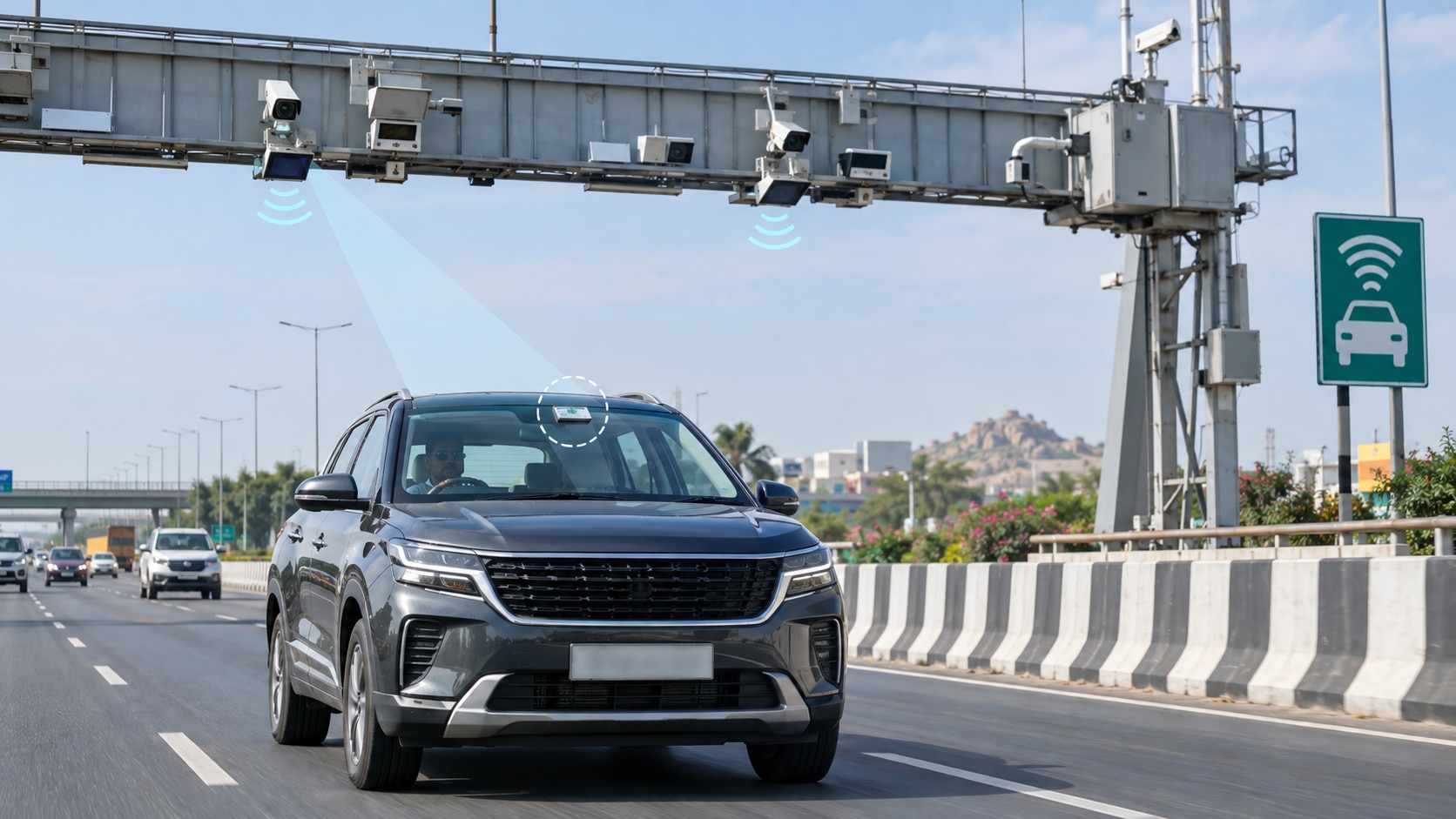 ANPR cameras identify the vehicle and FASTag collects the fee