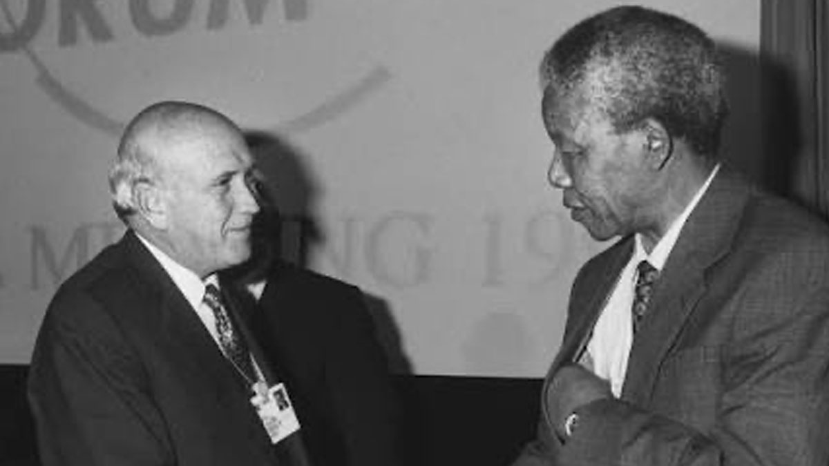 1993: Mandela and de Klerk shared an award for ending apartheid