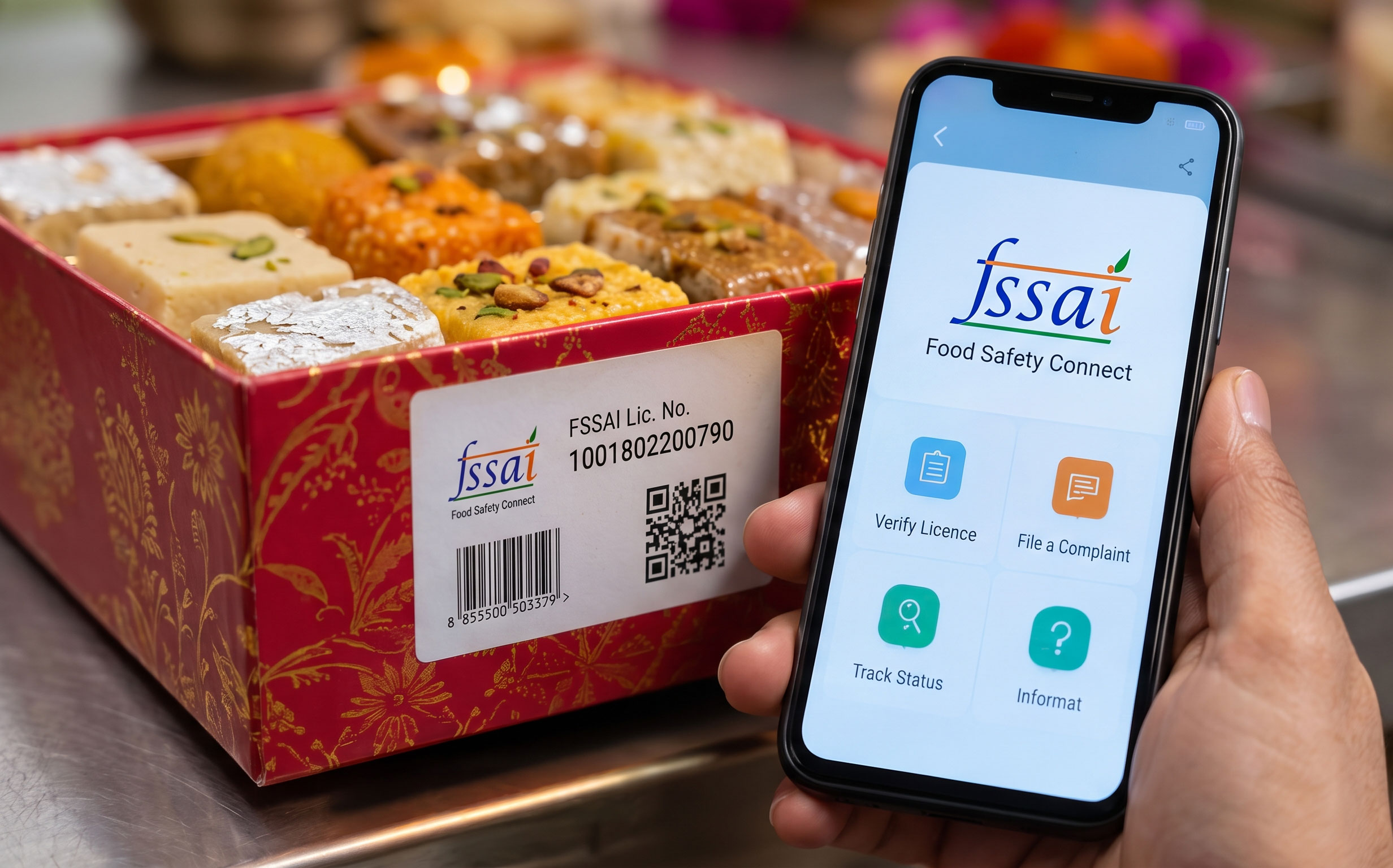 Check the food business behind the box