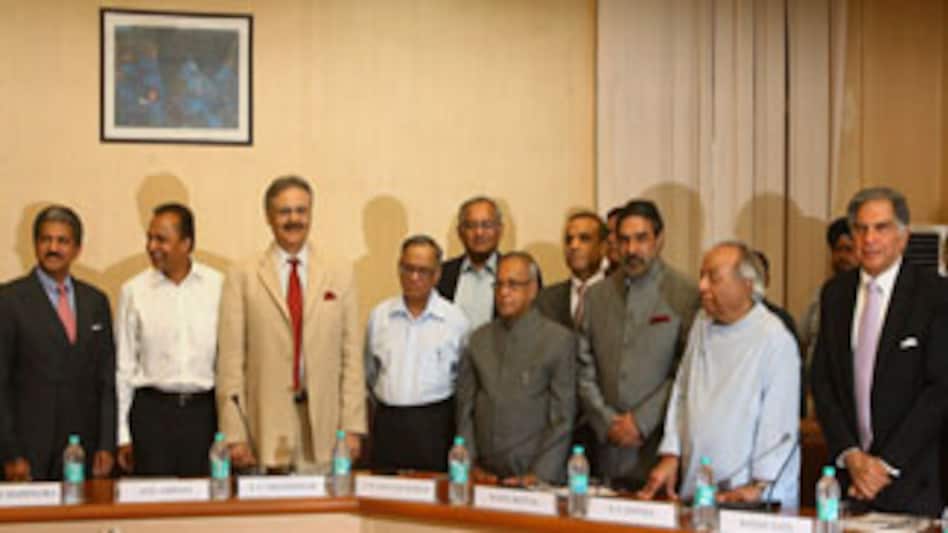 Union Finance Minister Pranab Mukherjee during a meeting with business leaders in New Delhi on Monday (photo: PTI). Union Finance Minister Pranab Mukherjee during a meeting with business leaders in New Delhi on Monday (photo: PTI).