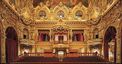 The valance hangs above the balcony in the opera house