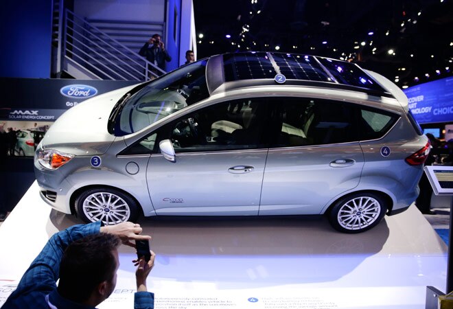  The Ford C-MAX Solar Energi Concept car is unveiled at the International Consumer Electronics Show( CES) on  Jan. 7, 2014, in Las Vegas. AP