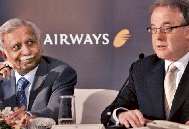 Jet Airways chairman Naresh Goyal (left) and Etihad Airways CEO James Hogan