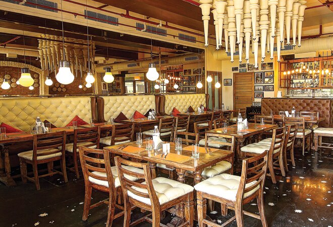The interiors of Veda Cafe are colourful yet laidback.