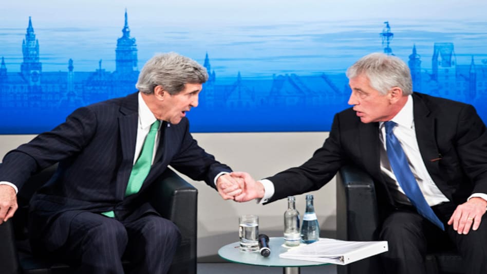 US Secretary John Kerry (L) with US Defense Secretary Chuck Hagel (R) at the the Munich Security Conference on February 1, 2014 (Source: Reuters) US Secretary John Kerry (L) with US Defense Secretary Chuck Hagel (R) at the the Munich Security Conference on February 1, 2014 (Source: Reuters)
