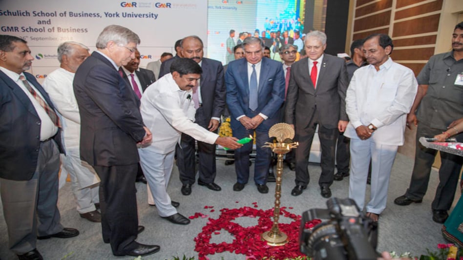 Telangana CM K Chandrashekar Rao, Tata Sons chairman Ratan Tata with Dezso J. Horvath, Dean and Tanna H. Schulich Chair in Strategic Management in Hyderabad on Friday. Telangana CM K Chandrashekar Rao, Tata Sons chairman Ratan Tata with Dezso J. Horvath, Dean and Tanna H. Schulich Chair in Strategic Management in Hyderabad on Friday.