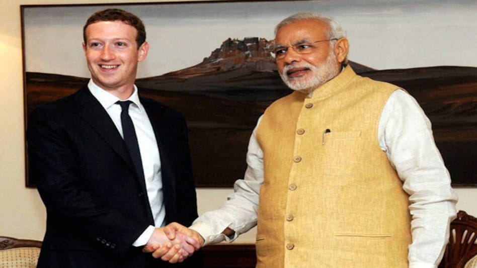 Facebook founder Mark Zuckerberg with Prime Minister Narendra Modi in New Delhi on Friday. Photo: PTI Facebook founder Mark Zuckerberg with Prime Minister Narendra Modi in New Delhi on Friday. Photo: PTI