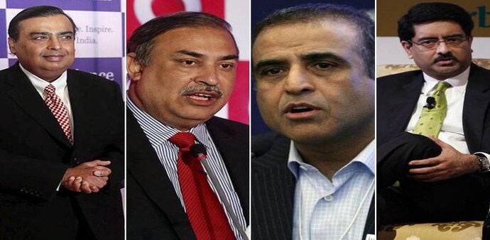 From Left: Mukesh Ambani, Sunil Sood, Sunil Bharti Mittal and Kumar Mangalam Birla. (Photos: Reuters) From Left: Mukesh Ambani, Sunil Sood, Sunil Bharti Mittal and Kumar Mangalam Birla. (Photos: Reuters)