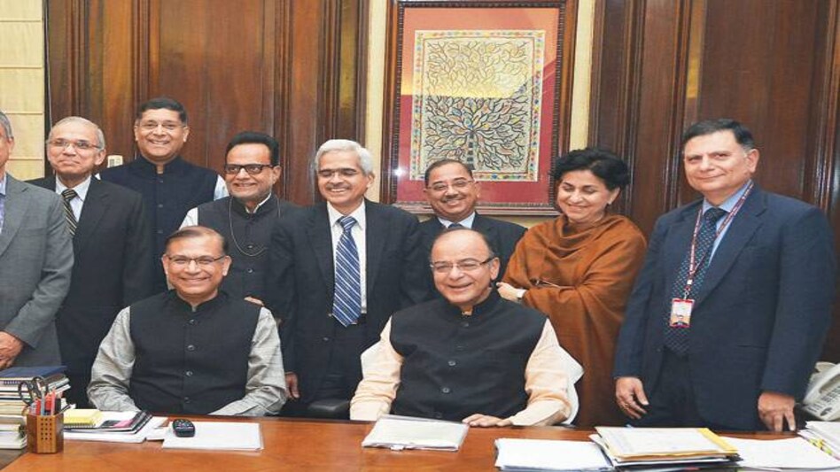 Union Finance Minister Arun Jaitley with his team gives the final touch to the Union Budget at North Block in New Delhi on Sunday Union Finance Minister Arun Jaitley with his team gives the final touch to the Union Budget at North Block in New Delhi on Sunday