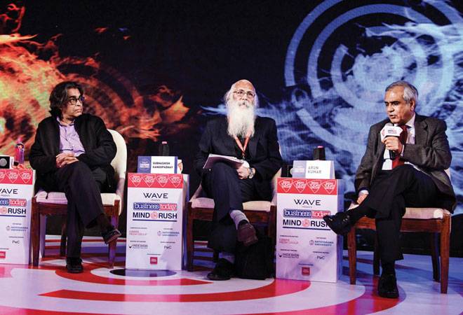 BT Managing Editor Rajeev Dubey at a panel discussion with IDF Managing Trustee Subhashish Gangopadhyay, Economist Arun Kumar and Rajiv Kumar, Senior Fellow, Centre for Policy Research (Photo: Vivan Mehra) BT Managing Editor Rajeev Dubey at a panel discussion with IDF Managing Trustee Subhashish Gangopadhyay, Economist Arun Kumar and Rajiv Kumar, Senior Fellow, Centre for Policy Research (Photo: Vivan Mehra)