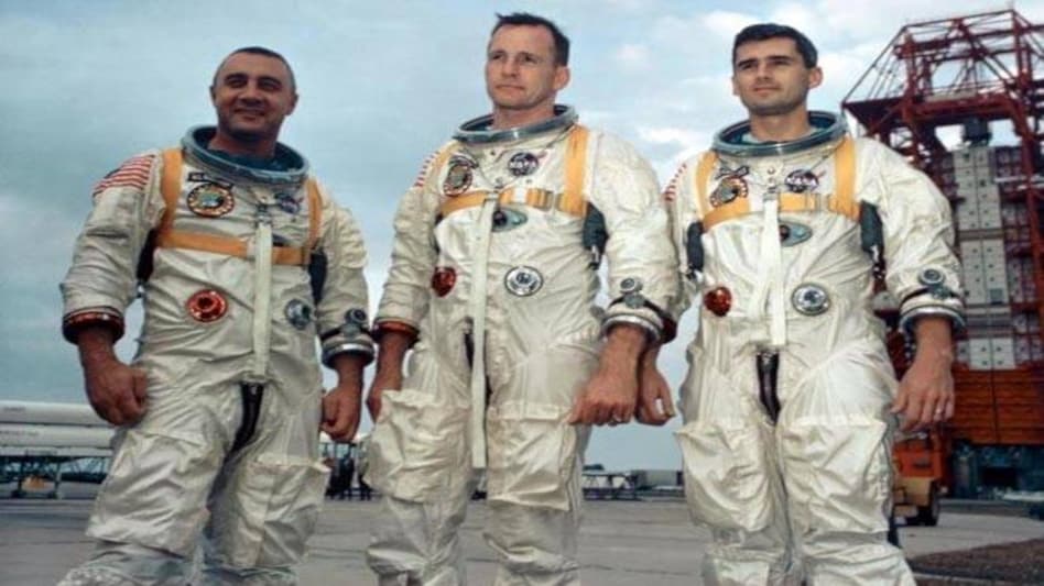 Astronauts, from the left, Gus Grissom, Ed White II and Roger Chaffee stand near Cape Kennedy's Launch Complex 34 during training for Apollo 1 in January 1967. (REUTERS) Astronauts, from the left, Gus Grissom, Ed White II and Roger Chaffee stand near Cape Kennedy's Launch Complex 34 during training for Apollo 1 in January 1967. (REUTERS)