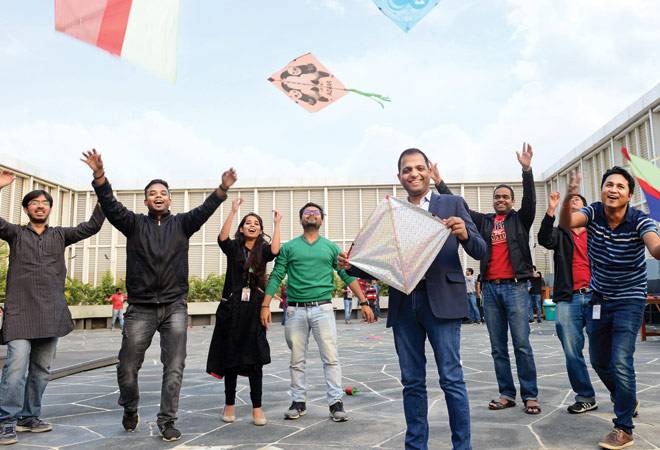 Abdul Jaleel (in front), Vice President, Employee Experience, Adobe India, with employees in Bangalore (Photo: Nilotpal Baruah) Abdul Jaleel (in front), Vice President, Employee Experience, Adobe India, with employees in Bangalore (Photo: Nilotpal Baruah)