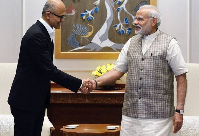 Microsoft CEO Satya Nadella on Tuesday met Prime Minister Narendra Modi Microsoft CEO Satya Nadella on Tuesday met Prime Minister Narendra Modi