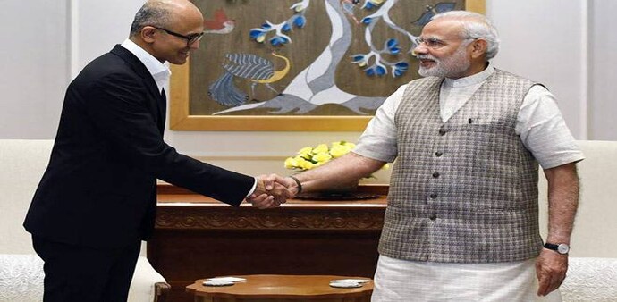 Microsoft CEO Satya Nadella on Tuesday met Prime Minister Narendra Modi Microsoft CEO Satya Nadella on Tuesday met Prime Minister Narendra Modi
