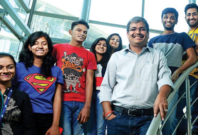 Dilipkumar Khandelwal, MD of SAP Labs India (in front), with his team at the company's Bangalore office (Photo: Nilotpal Baruah)