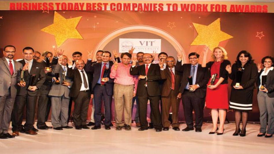 Winners of the âBest Companies to Work Forâ with Union Railway Minister Suresh Prabhu and Raj Chengappa, Group Editorial Director (Publishing) of India Today Group (Photo by: Rachit Goswami and Milind Shelte) Winners of the âBest Companies to Work Forâ with Union Railway Minister Suresh Prabhu and Raj Chengappa, Group Editorial Director (Publishing) of India Today Group (Photo by: Rachit Goswami and Milind Shelte)