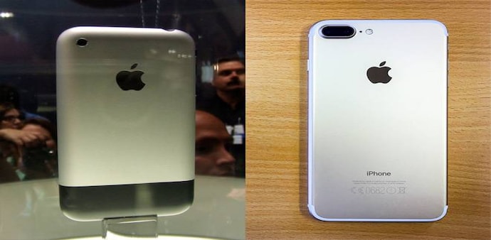 The original Apple iPhone (left), and the latest Apple iPhone 7 Plus. The original Apple iPhone (left), and the latest Apple iPhone 7 Plus.