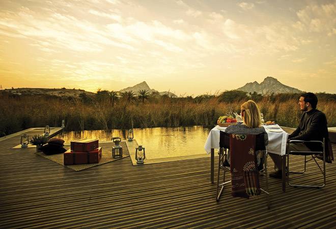 The pool-side view at Sujan Jawai, Rajasthan The pool-side view at Sujan Jawai, Rajasthan